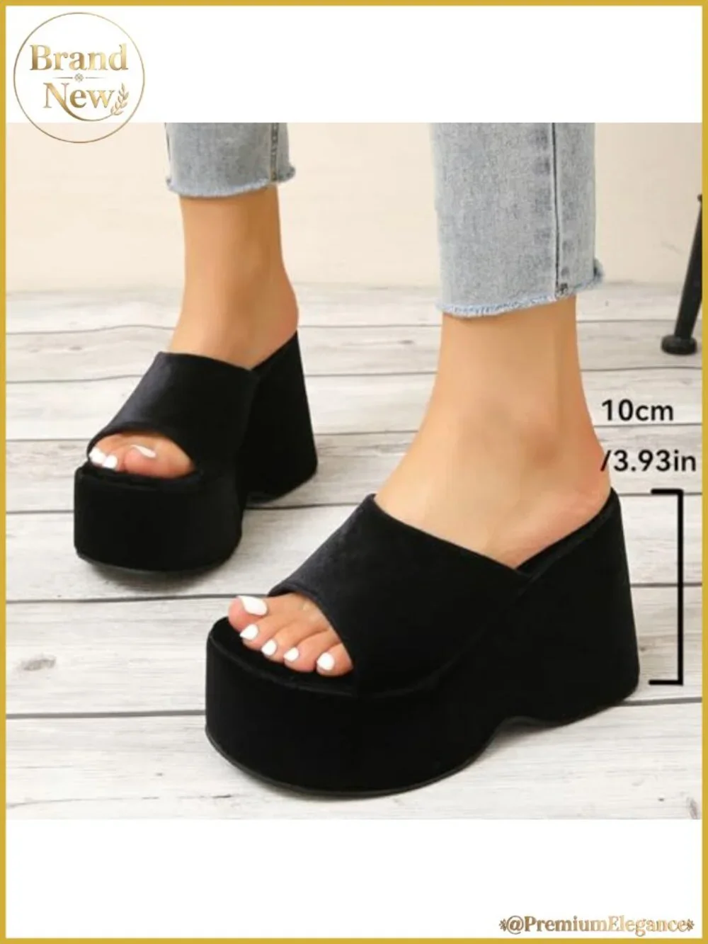 Suede Platform Wedge Slide Sandals Round Open Toe One Strap Slip-On Heels